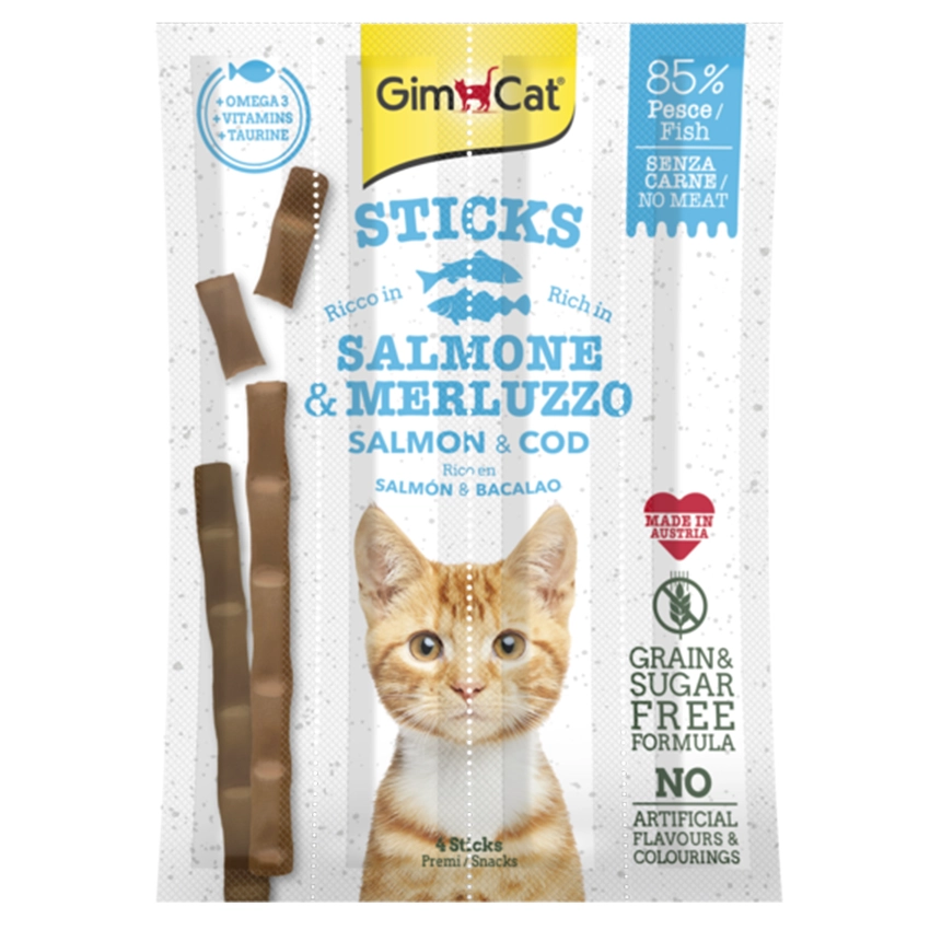 GimCat Sticks begrūdės lazdelės, su lašiša ir upėtakiu (4 vnt)